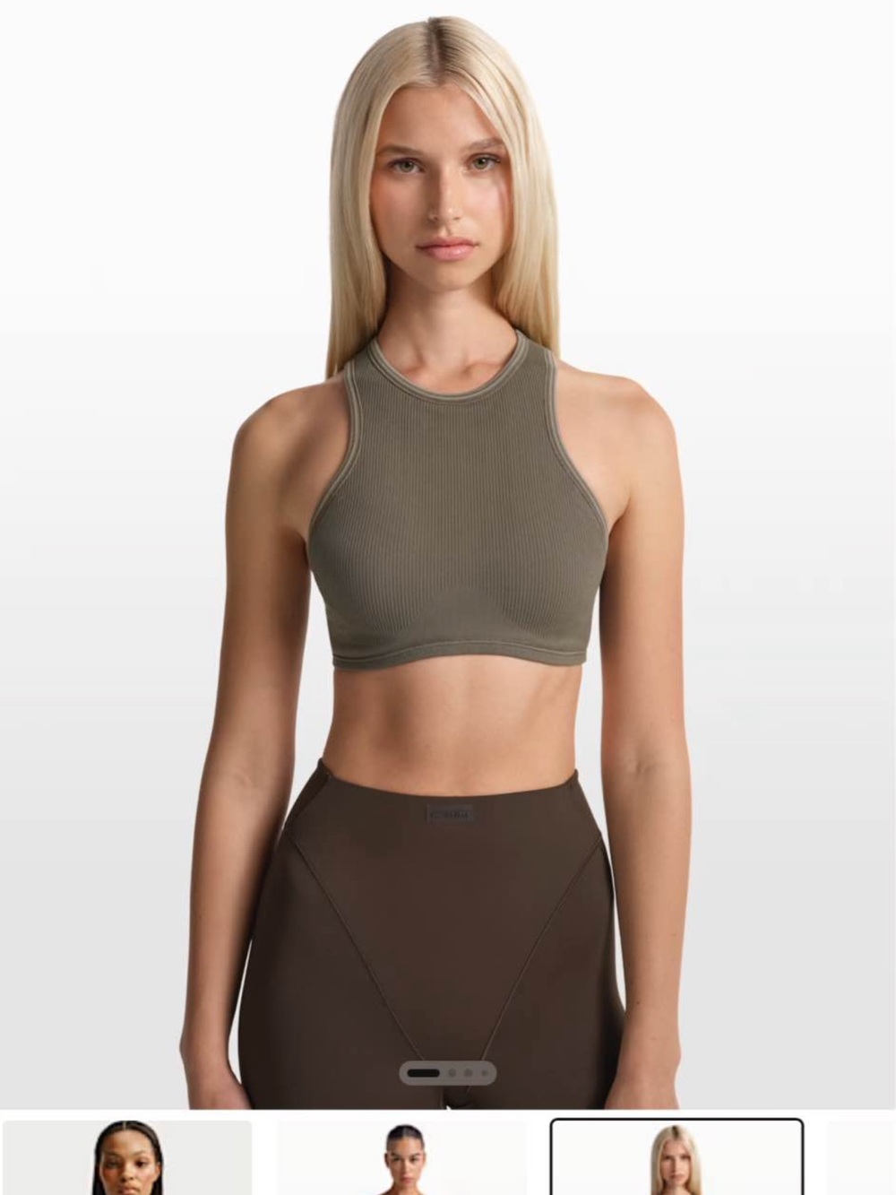 SKIMS Ribbed Racerback Crop Top — Olive - Picture 3 of 4